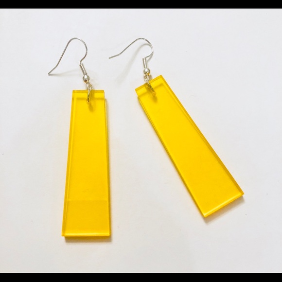 Transparent Yellow Plexiglass Earrings - Picture 2 of 3